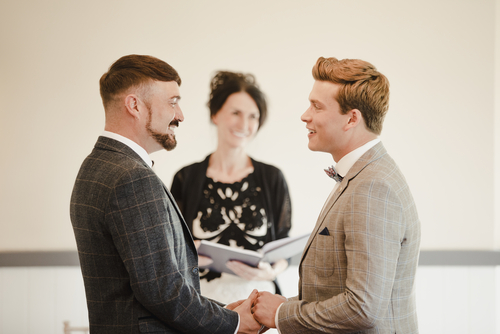 civil wedding celebrant hosting a wedding ceremony for a male gay couple