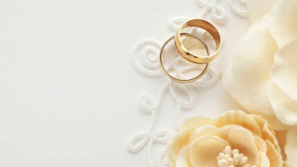 white background, couple ring, and flowers cascading